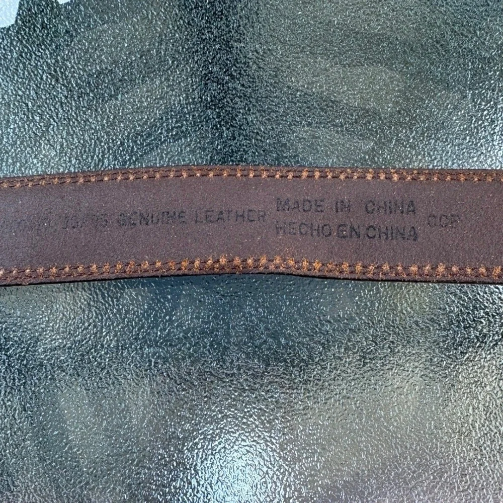 Mens Dark Brown Genuine Leather Belt Silver Buckle Double Stitched Size‎ 30